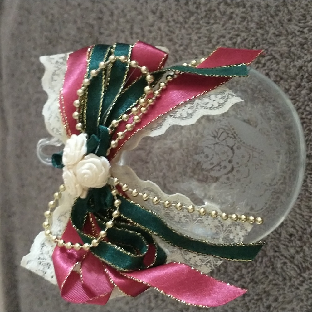 Vintage Princess House Handblown Crystal Ornament with Burgundy and Green Ribb…